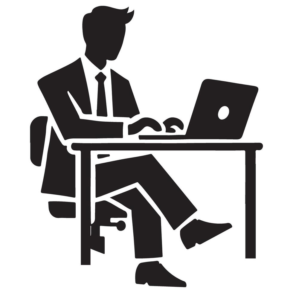 Businessman Working at Desk Silhouette Illustration vector