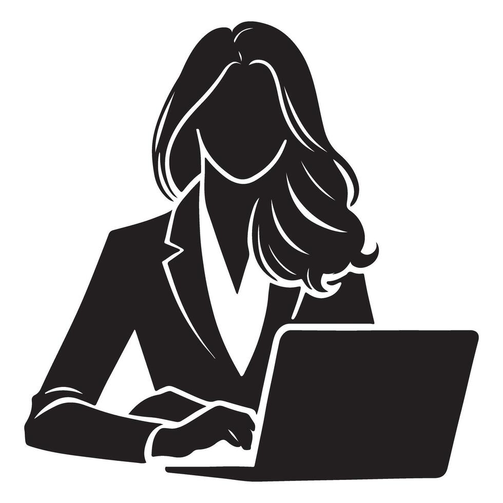 Business Woman Working on Laptop Silhouette vector