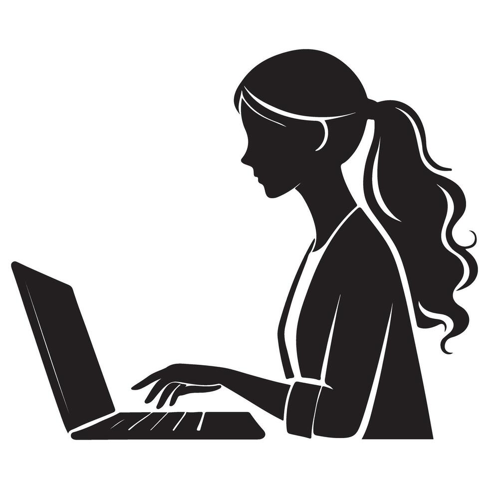 Woman Using Laptop Silhouette Illustration vector
