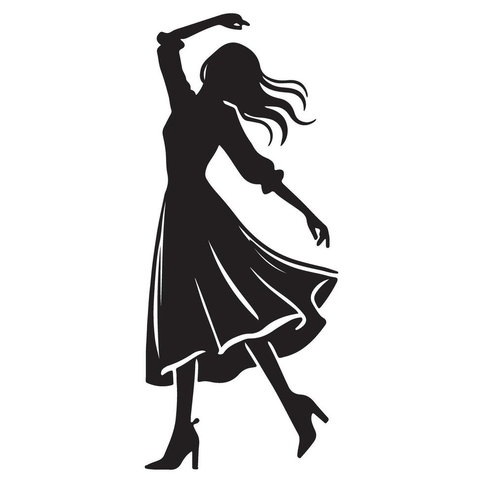 Silhouette of a Woman in a Flowing Dress vector