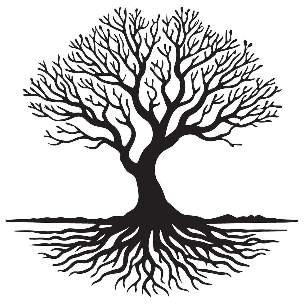 Majestic Silhouette of a Tree with Exposed Roots vector