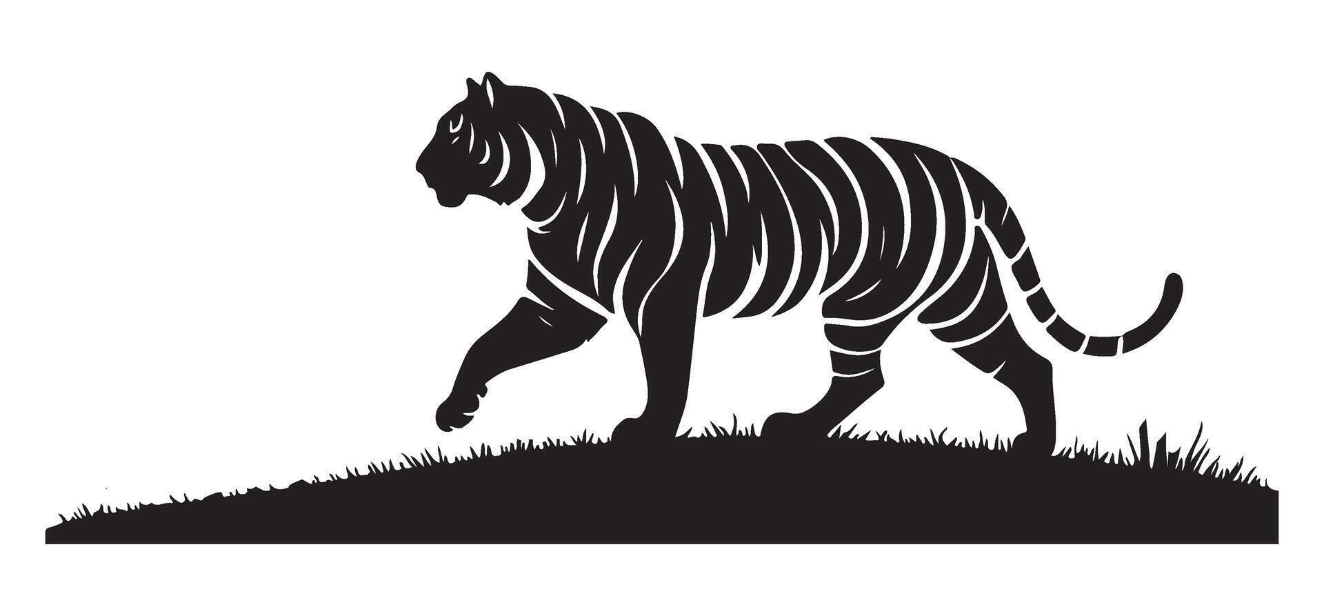 Striking Silhouette of a Walking Tiger vector