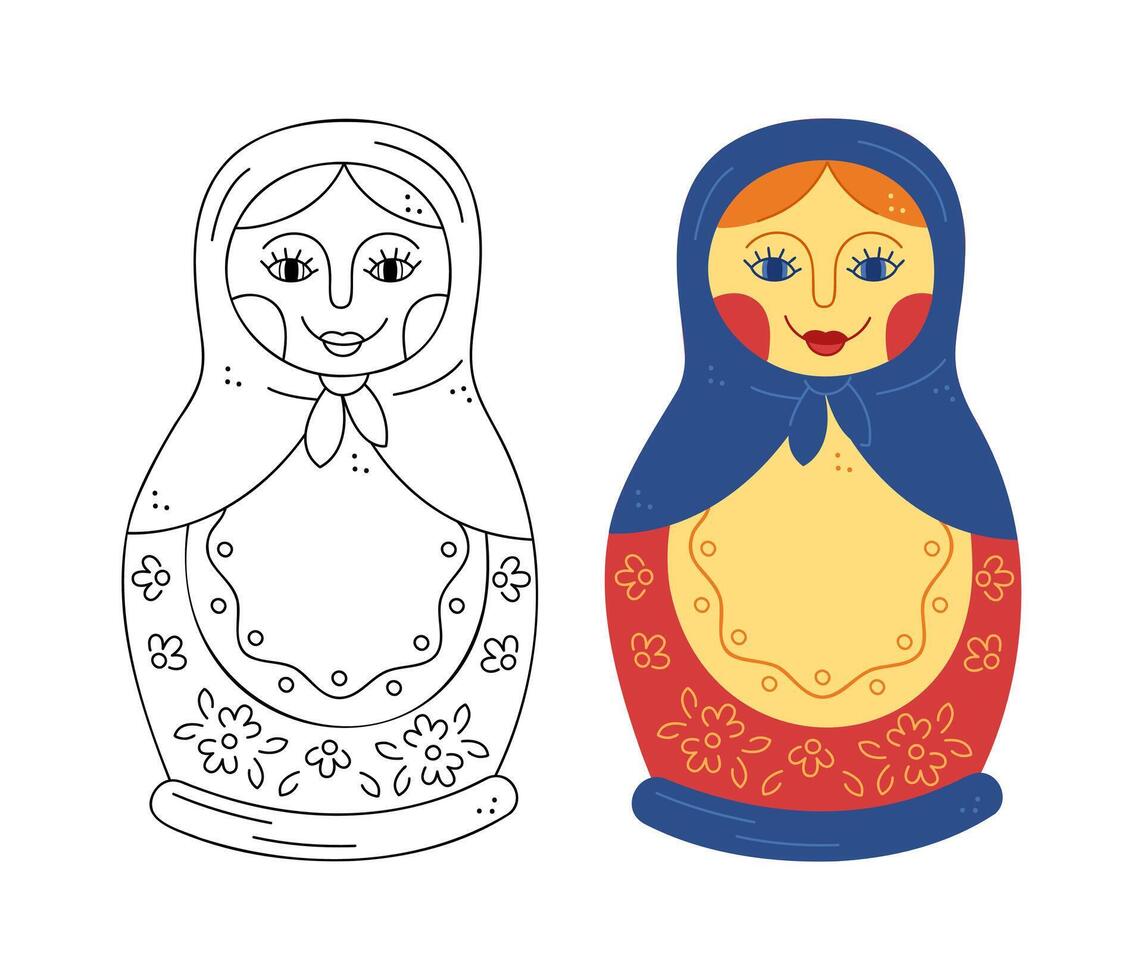 Two nesting dolls. Hand drawn clip art for your project. vector