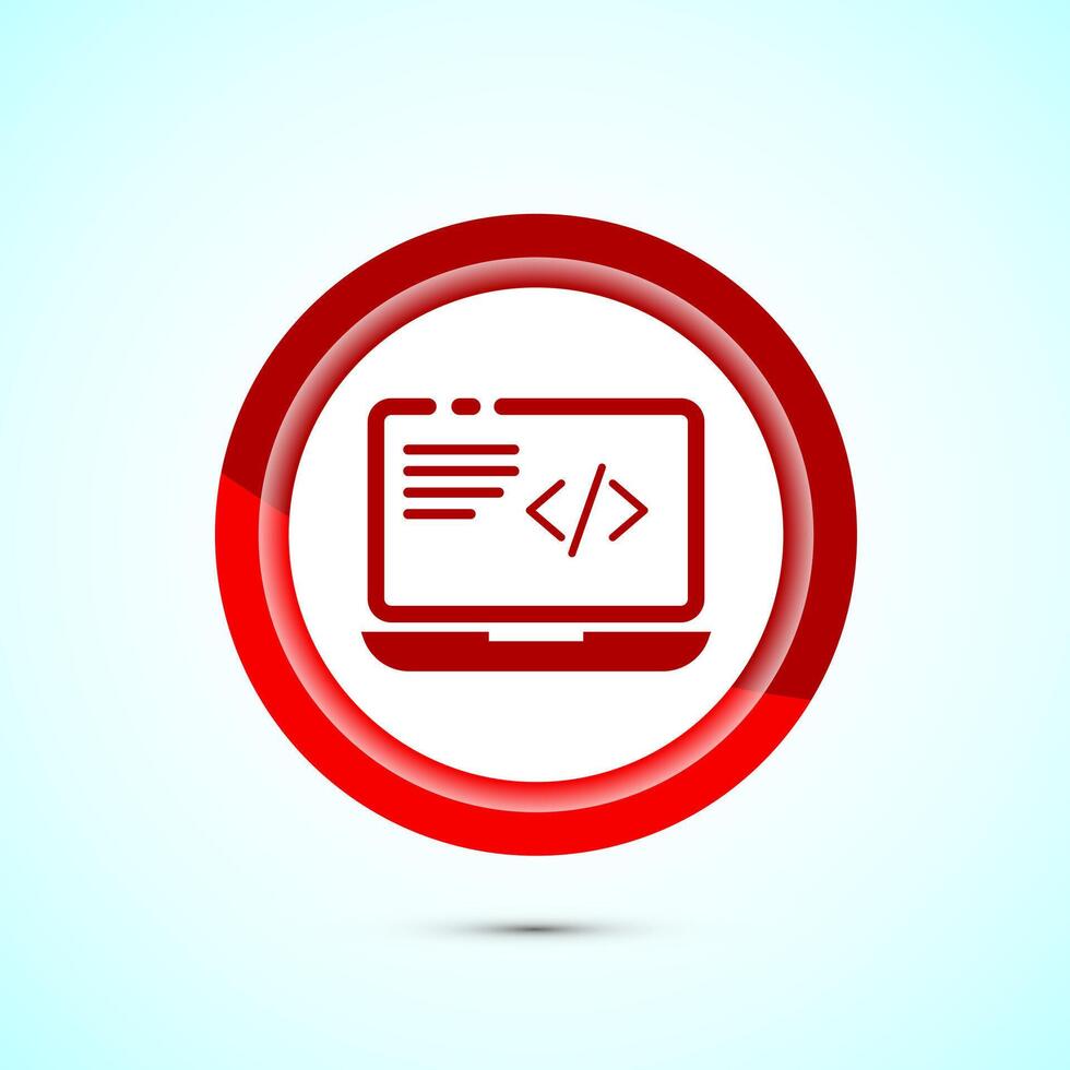 Coding icon design illustration, Web development icon, Red color button design vector
