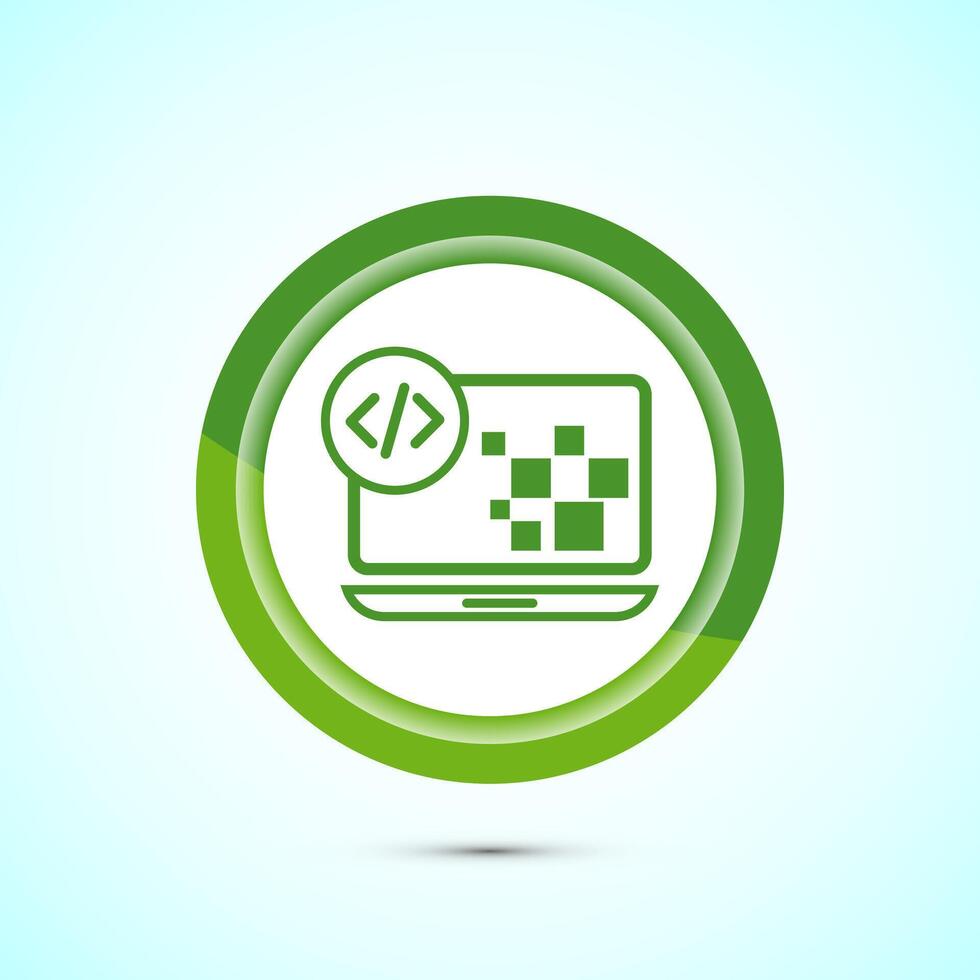 Coding icon design illustration, Web development icon, Green color button design vector