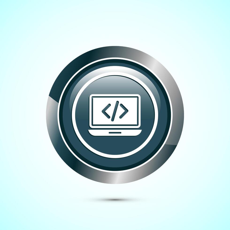 Coding icon design illustration, Web development icon, Gray color round button design vector