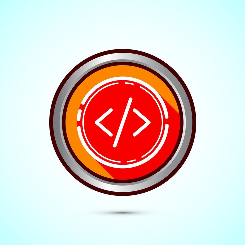 Coding icon design illustration, Web development icon, Orange shadow button design vector