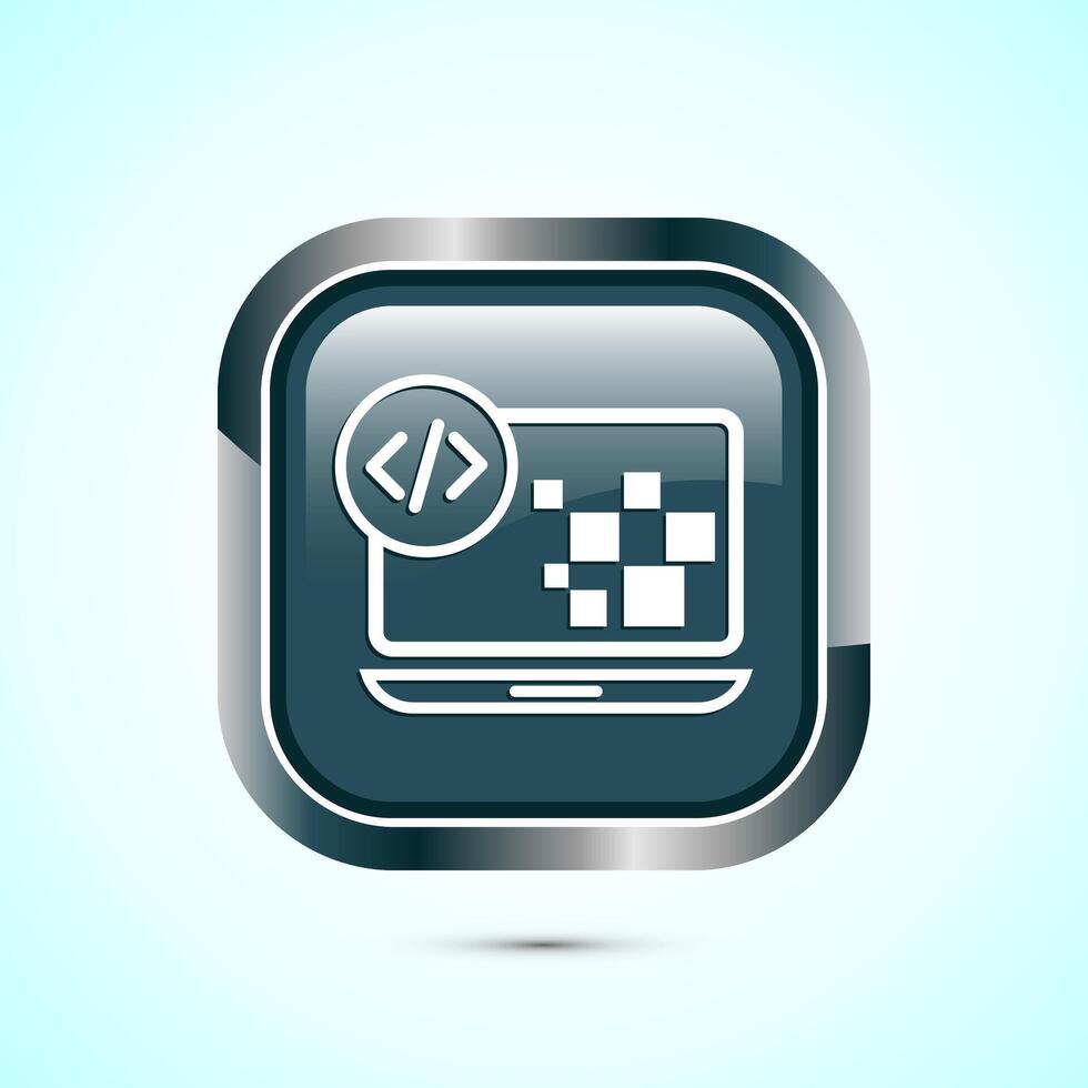Coding icon design illustration, Web development icon, Gray color square button design vector