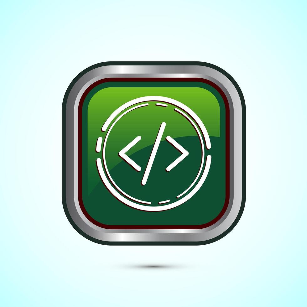 Coding icon design illustration, Web development icon, Green color square button design vector