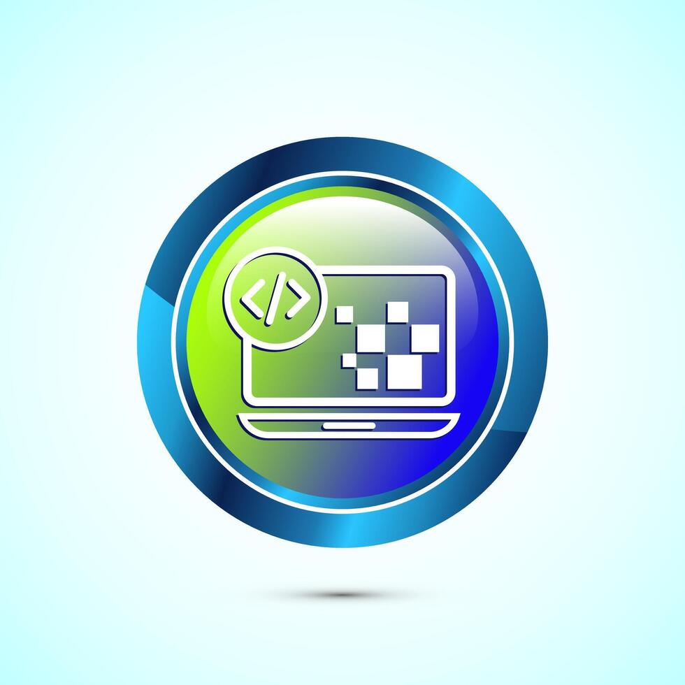 Coding icon design illustration, Web development icon, Glossy round button design vector