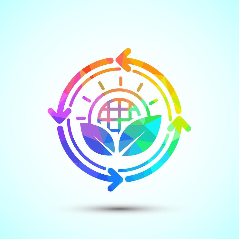 Renewable energy icon design. Renewable power sign symbol, low poly style vector