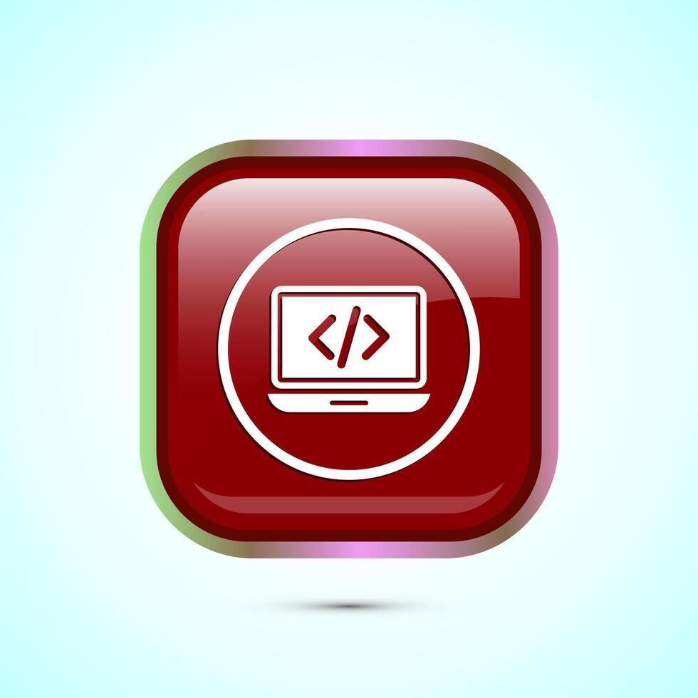Coding icon design illustration, Web development icon, Red color square button design vector