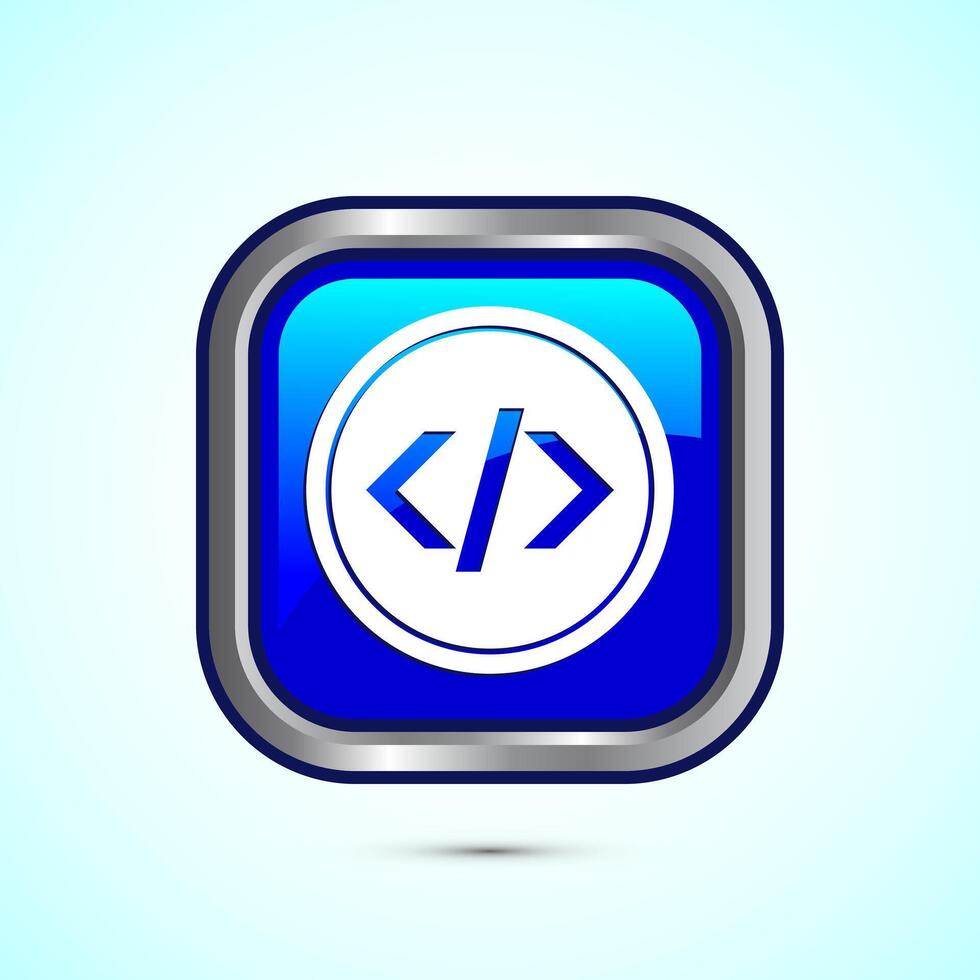 Coding icon design illustration, Web development icon, Blue color square button design vector