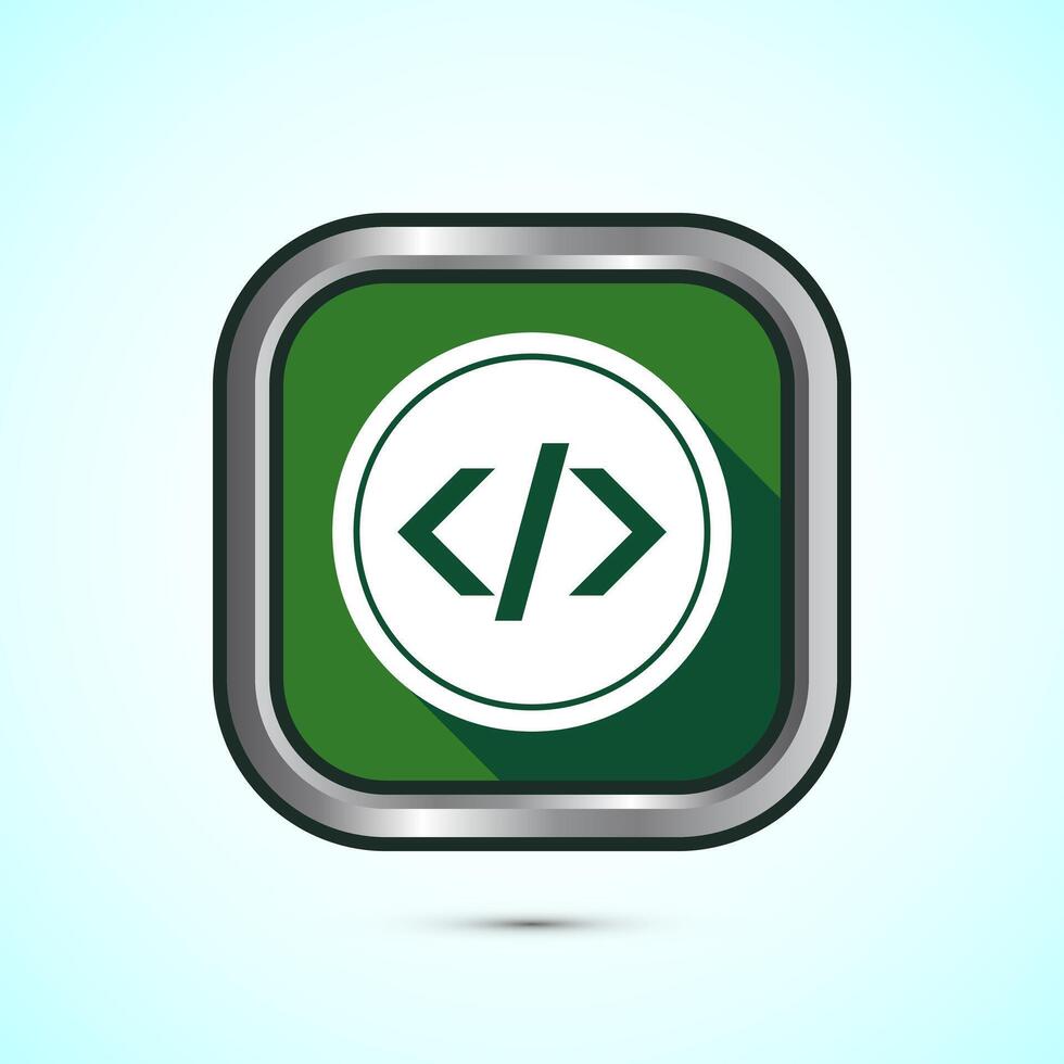 Coding icon design illustration, Web development icon, Green shadow button design vector