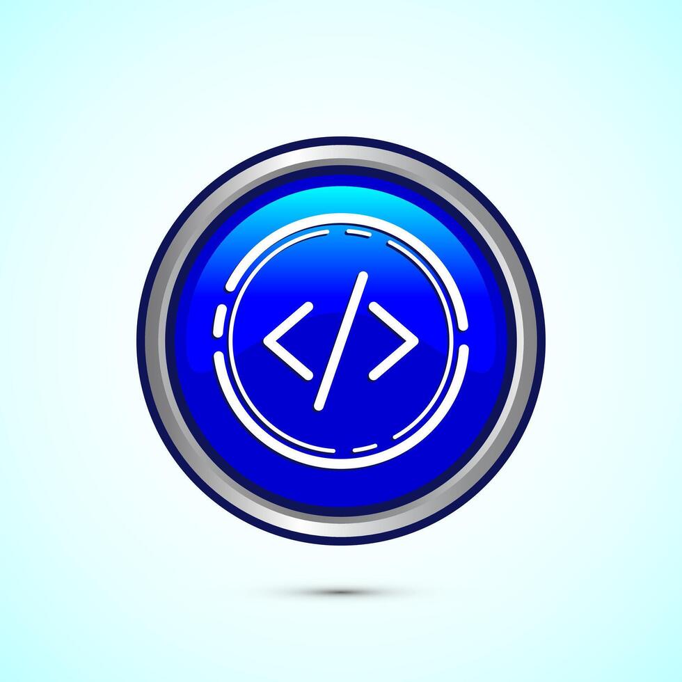 Coding icon design illustration, Web development icon, Blue color round button design vector