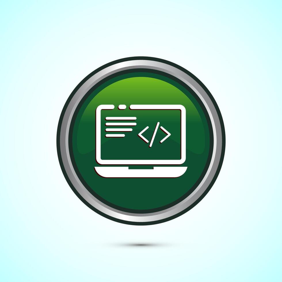 Coding icon design illustration, Web development icon, Green color round button design vector