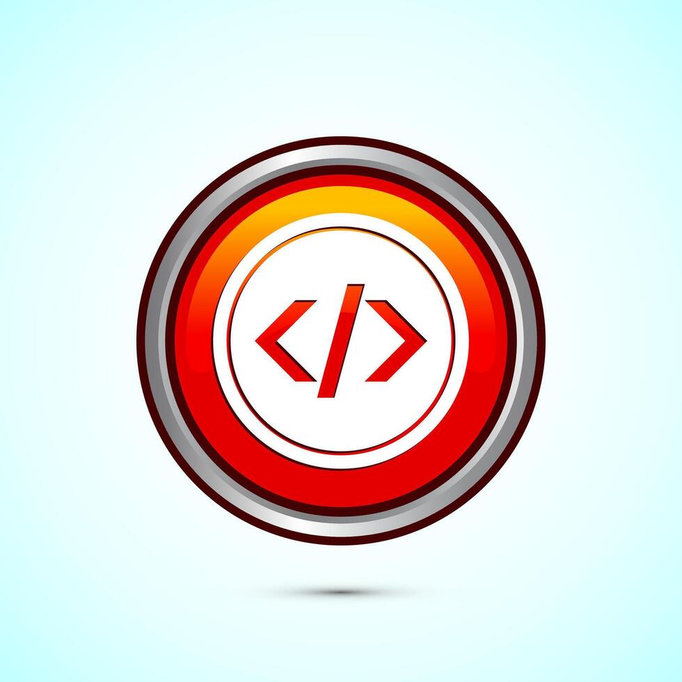 Coding icon design illustration, Web development icon, Orange color round button design vector