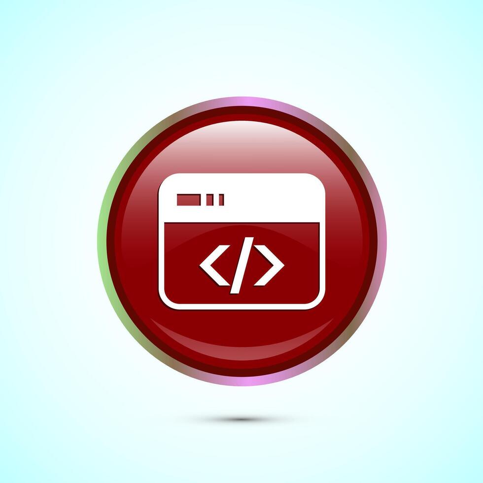Coding icon design illustration, Web development icon, Red color round button design vector