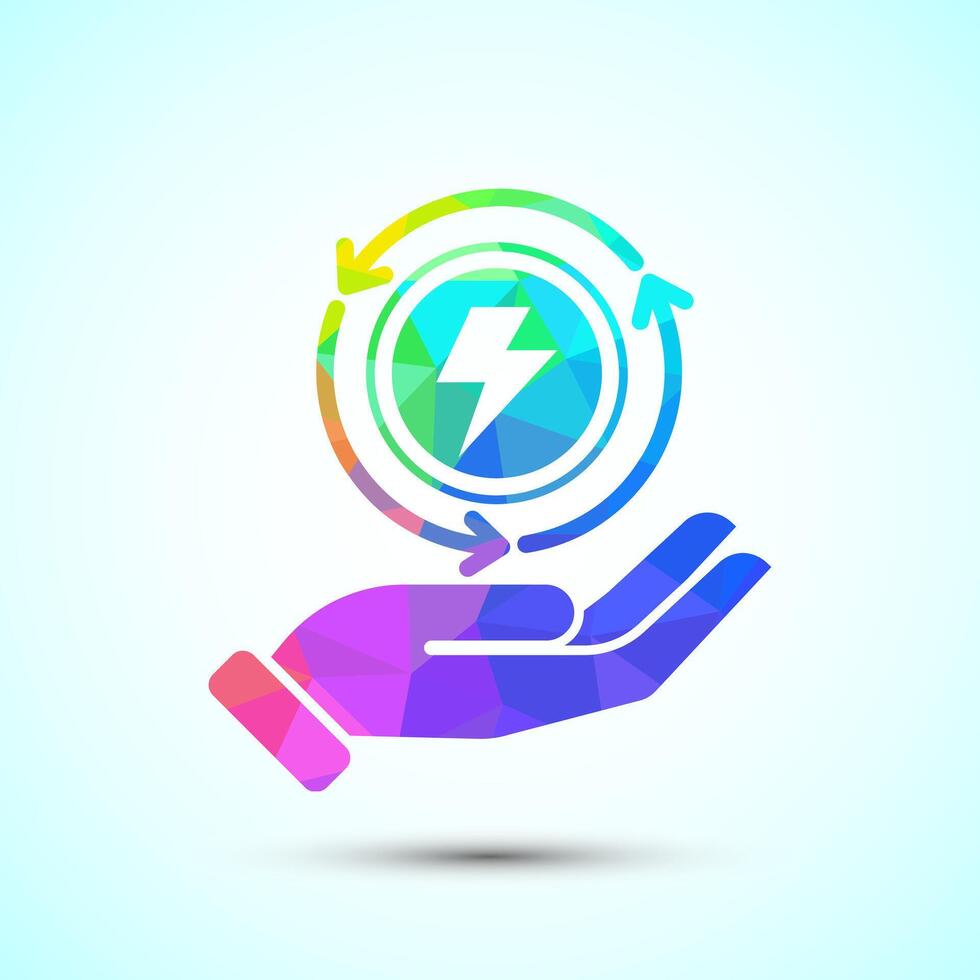 Renewable energy icon illustration. Renewable power sign symbol, low poly style vector