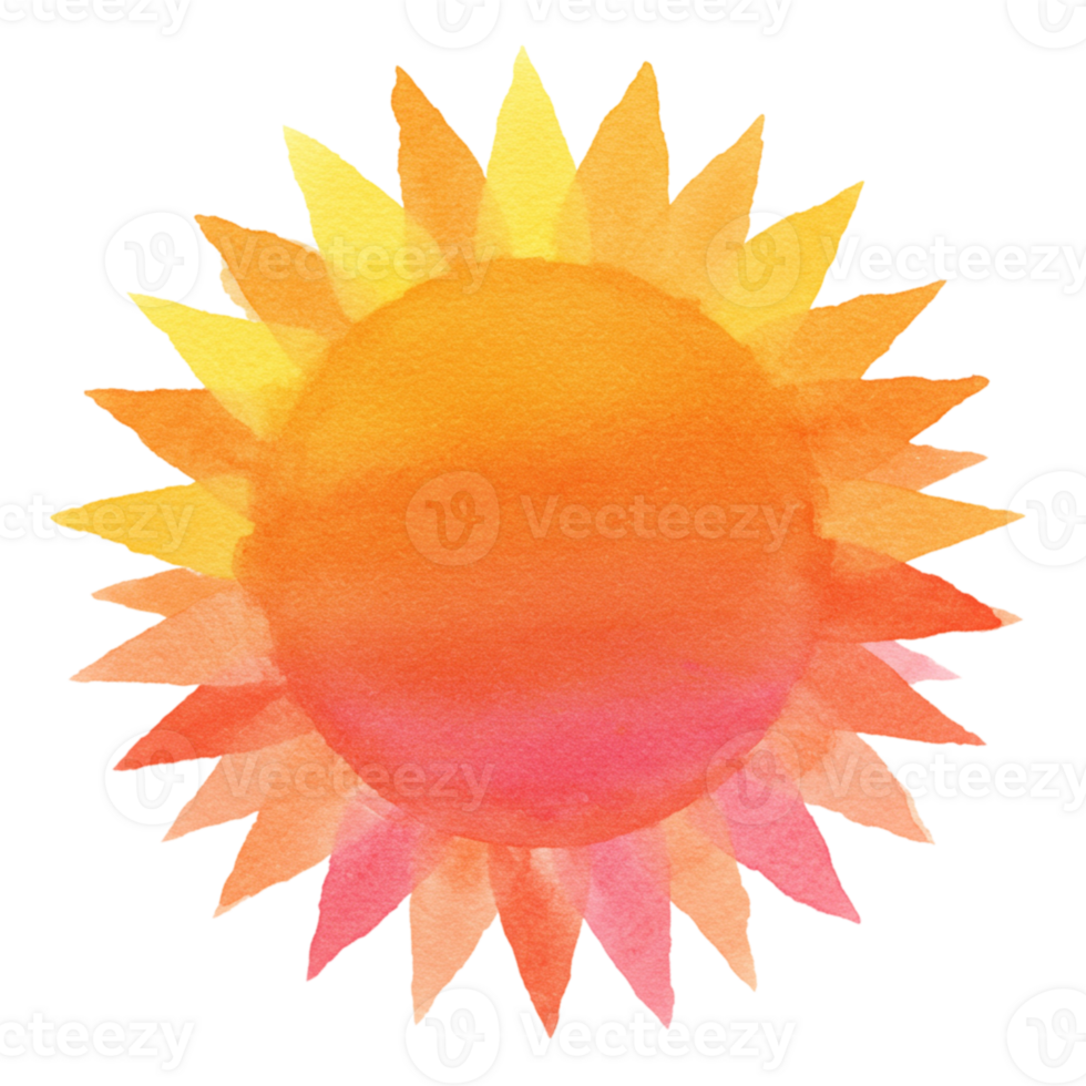 Sunshine burst vibrant watercolor sun on transparent background bright colors nature art artistic perspective png
