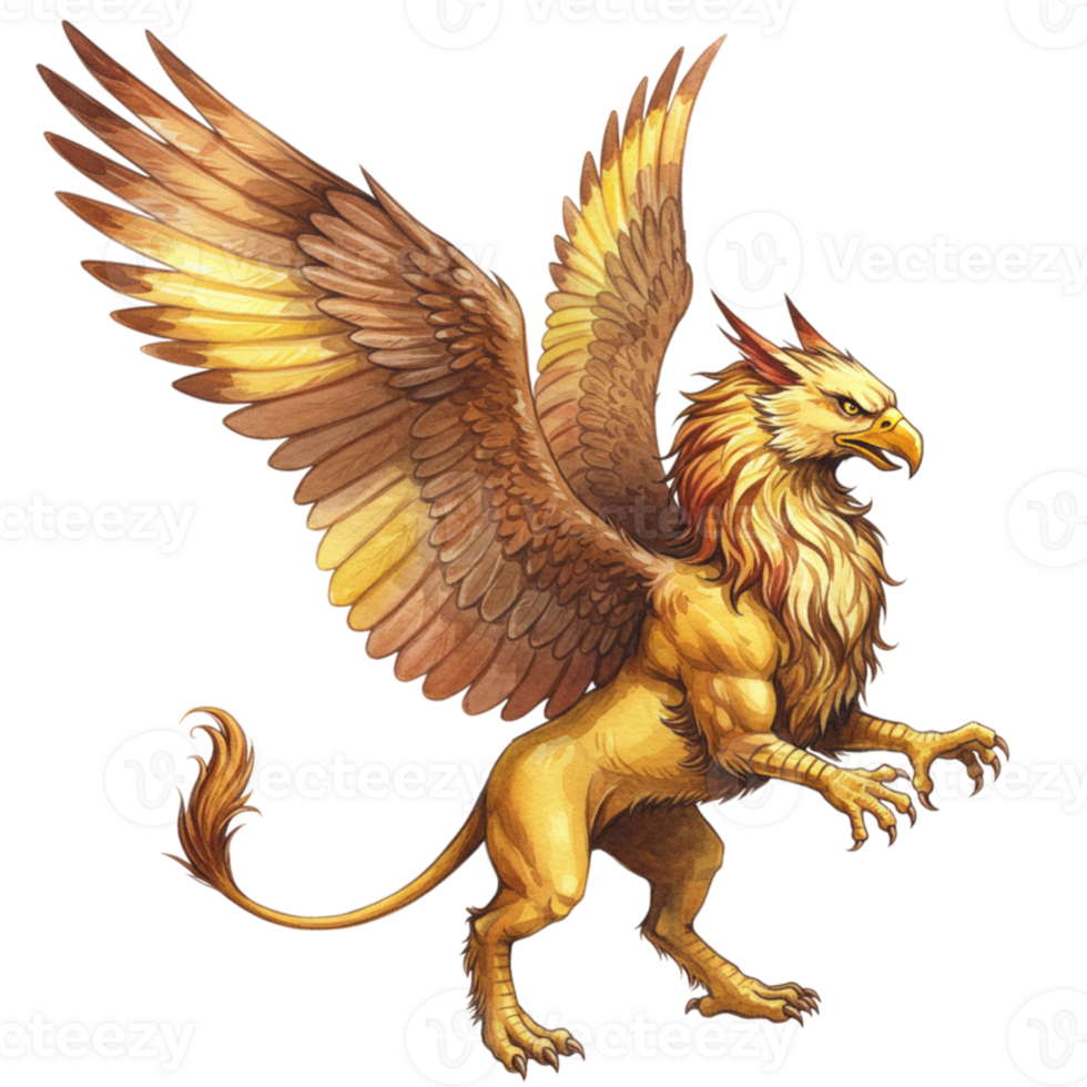 Majestic griffin creature fantasy realm digital art transparent background winged beast mythical concept png