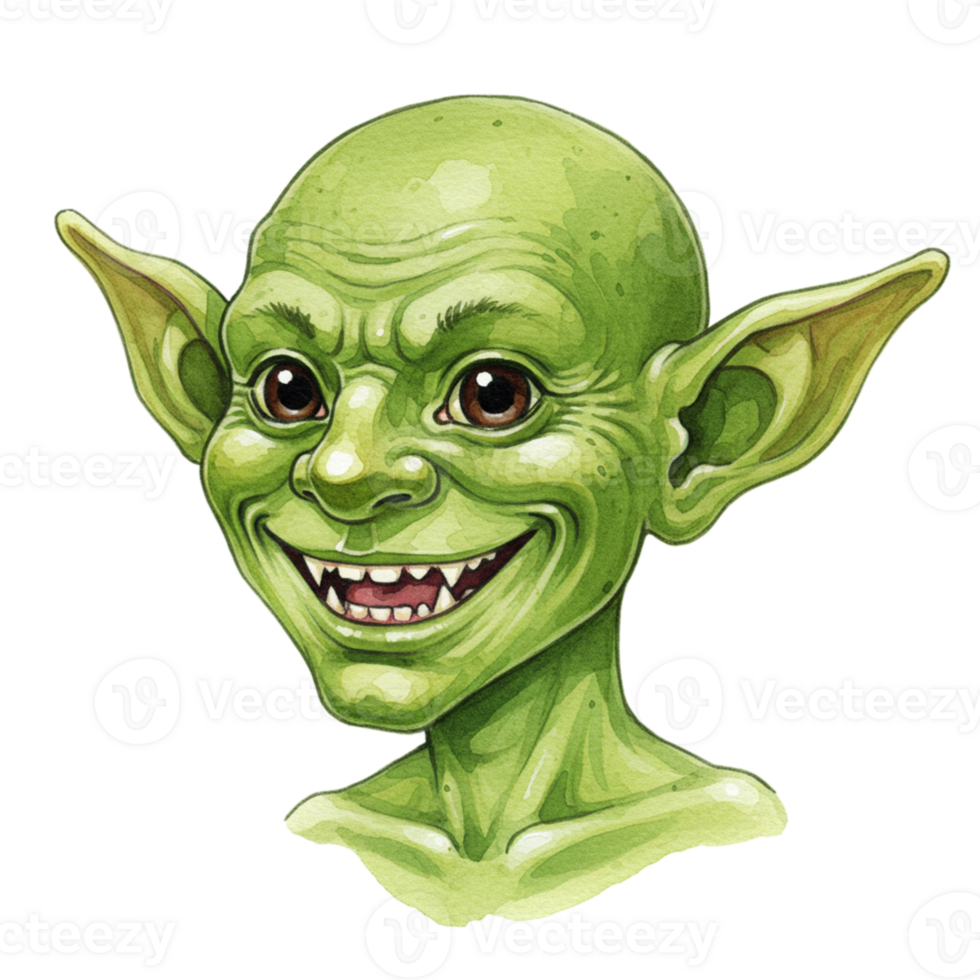 Green goblin character art with transparent background fantasy environment digital illustration close-up view png