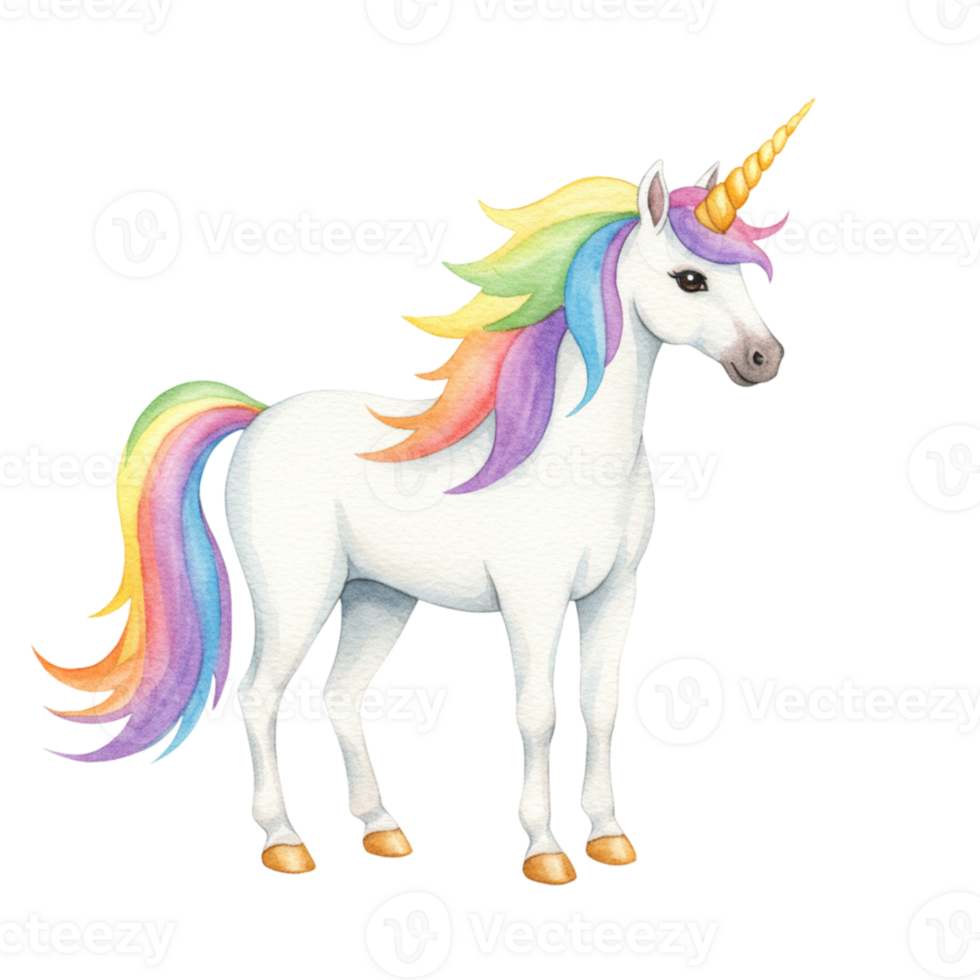 Enchanting unicorn illustration cute fantasy animal transparent background whimsical art colorful rainbow mane png