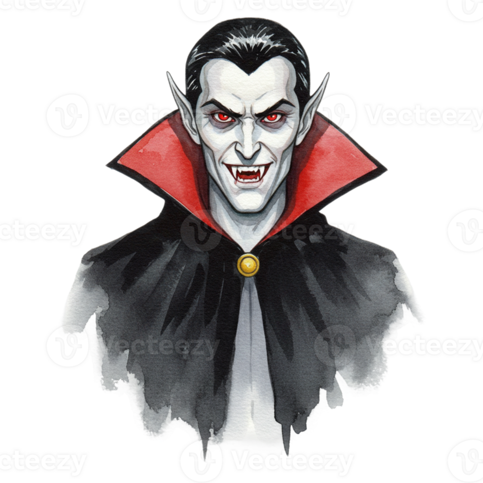 Vampire character illustration with transparent background digital art fantasy realm creepy atmosphere portrait view horror concept png