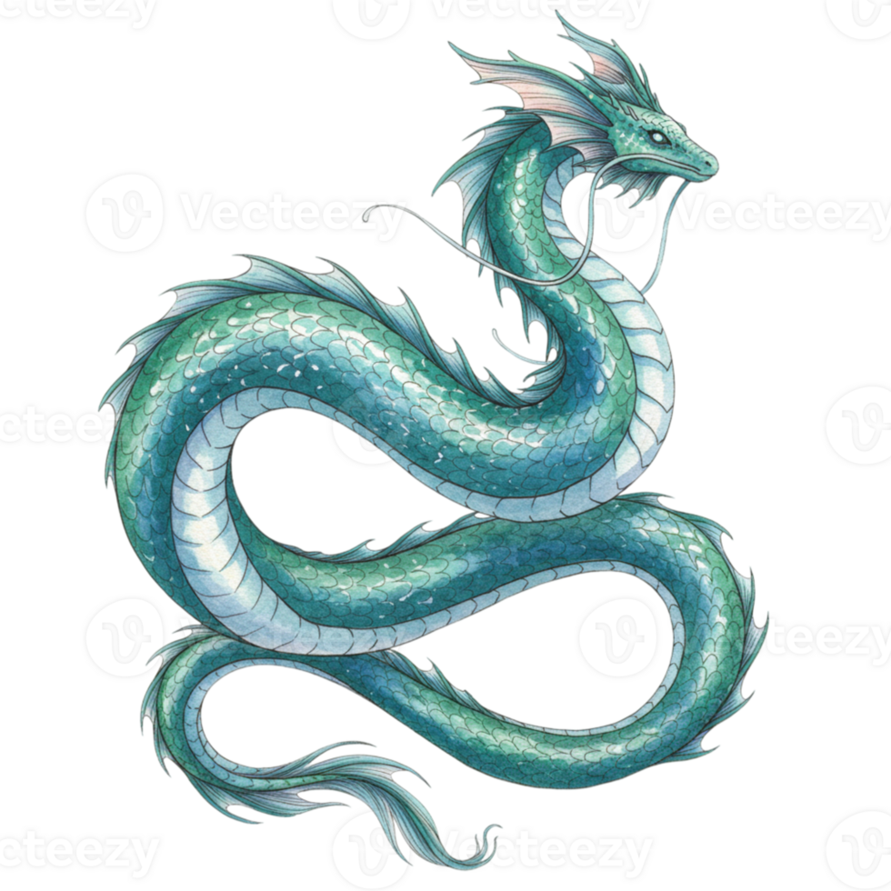 Mythical dragon illustration on transparent background fantasy art digital design serene environment artistic viewpoint png