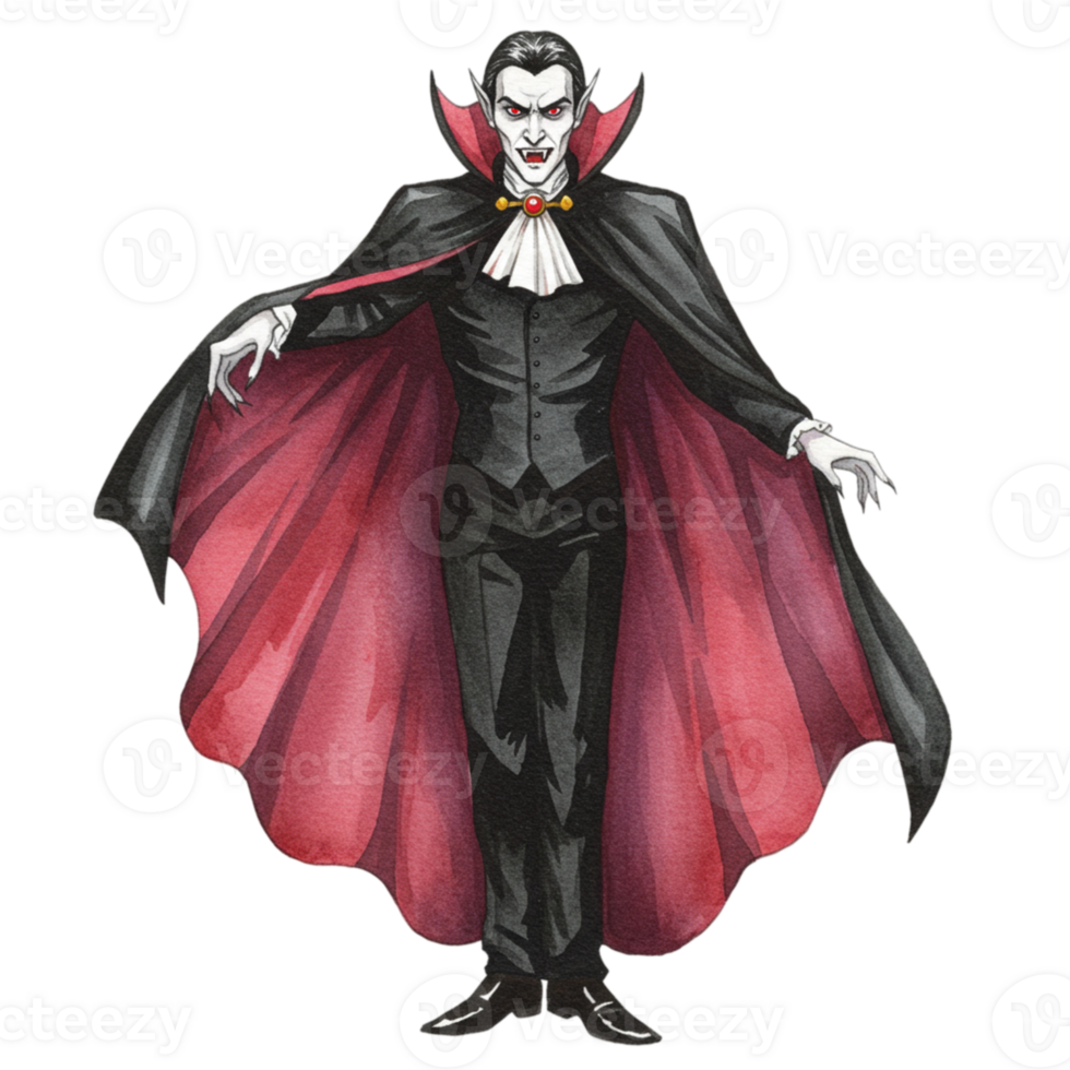 Vampire character illustration haunted castle digital art eerie atmosphere side view transparent background concept png