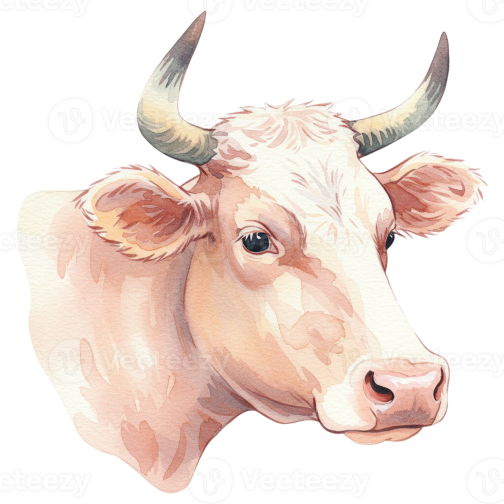 Cow illustration with transparent background animal portrait creative art soft colors digital graphics png