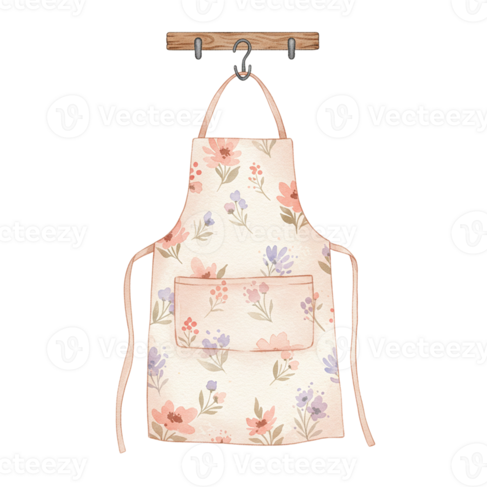 Floral patterned apron kitchen illustration home decor front view transparent background png