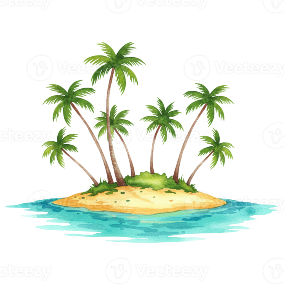 Tropical island paradise ocean view digital art transparent background relaxing atmosphere png