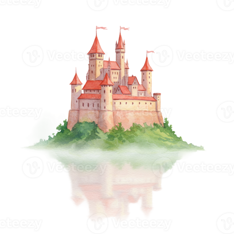 Majestic castle in mist enchanted landscape digital art fantasy realm transparent background for creative projects png