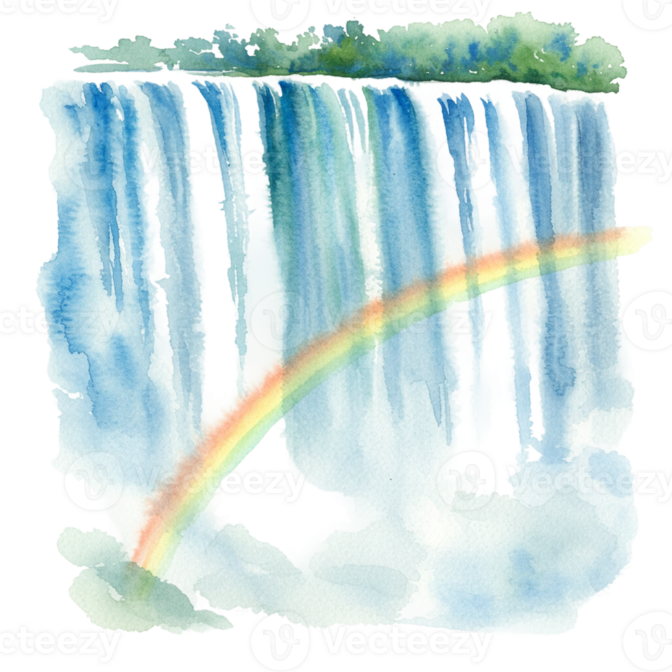 Majestic waterfall with rainbow nature scene transparent background peaceful environment artistic viewpoint png