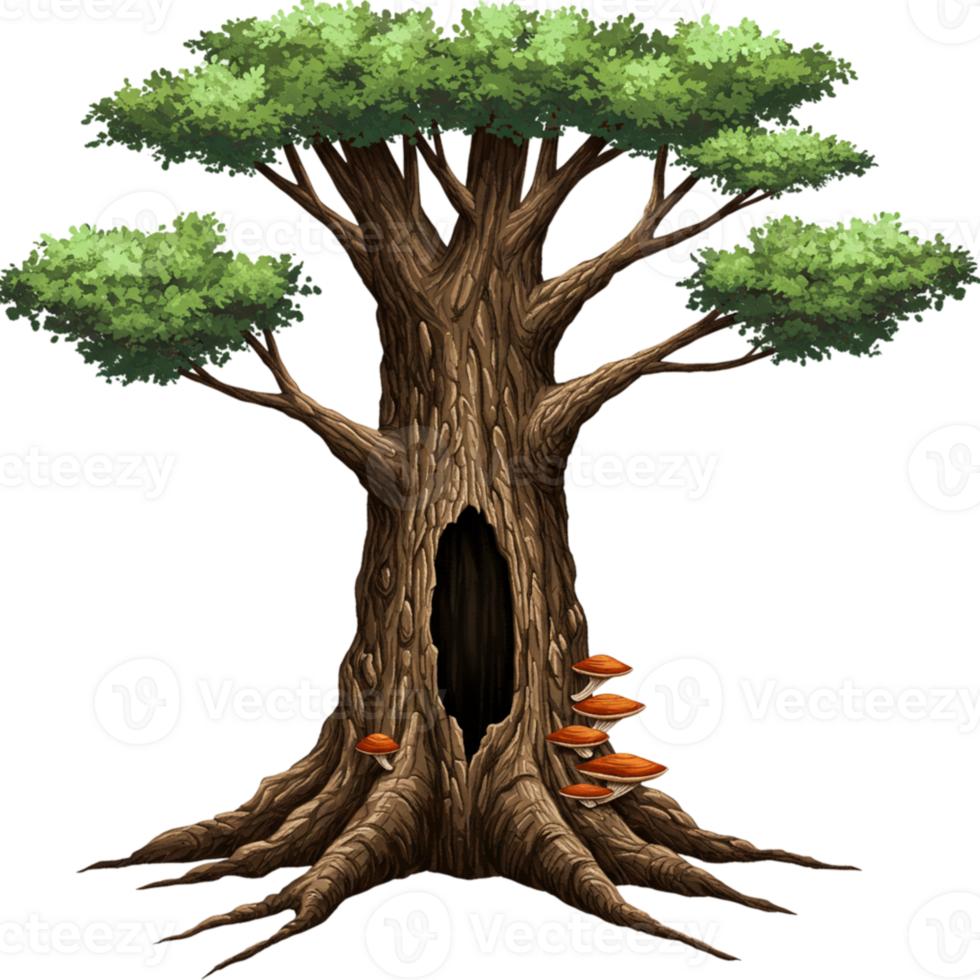 Majestic tree with transparent background nature scene illustration forest close-up view enchanted imagery png