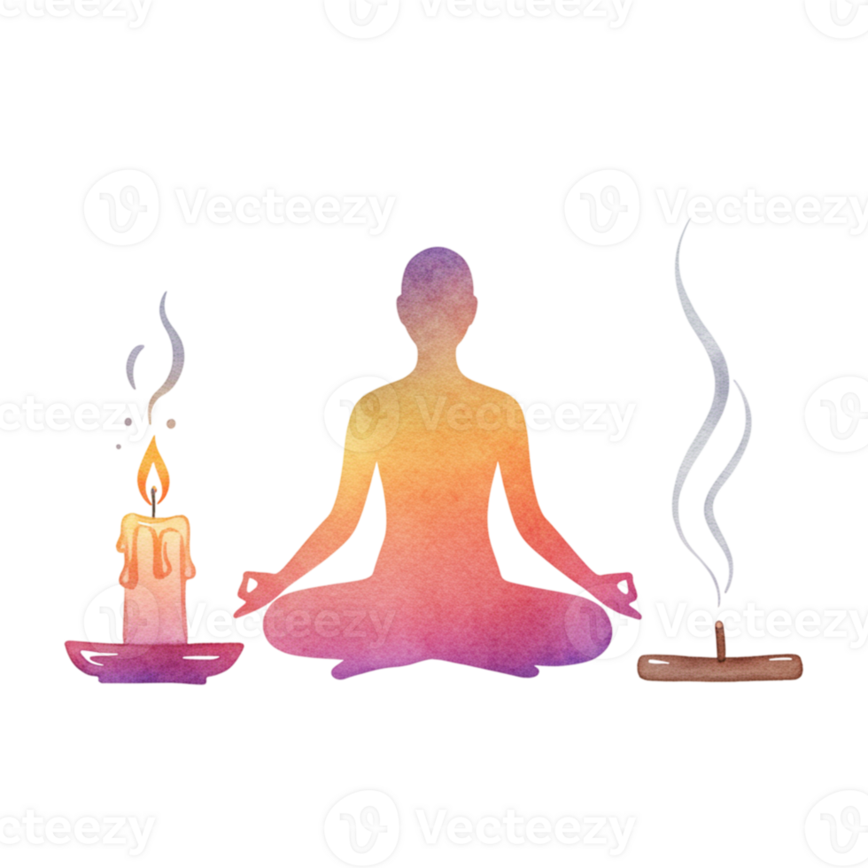 Meditation practice scene with incense and candle transparent background calming atmosphere wellness concept png