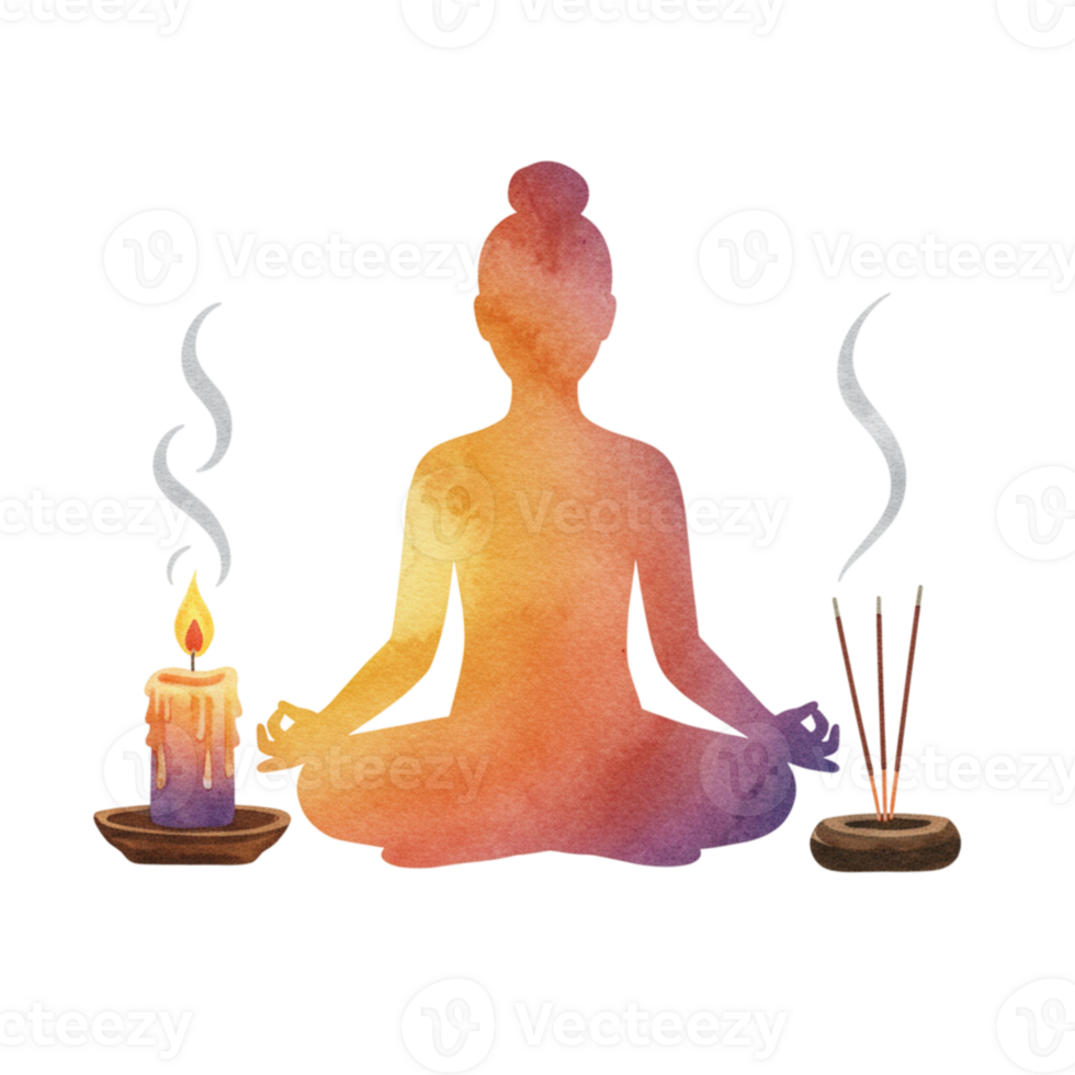 Meditation serenity tranquil space artistic illustration spiritual environment warm tones transparent background png