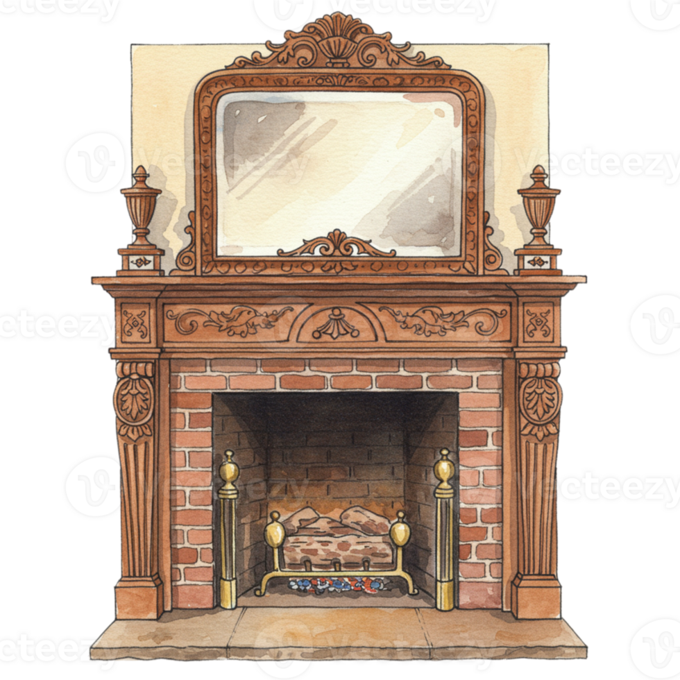 Elegant fireplace design cozy living room illustration classic style transparent background inviting atmosphere png
