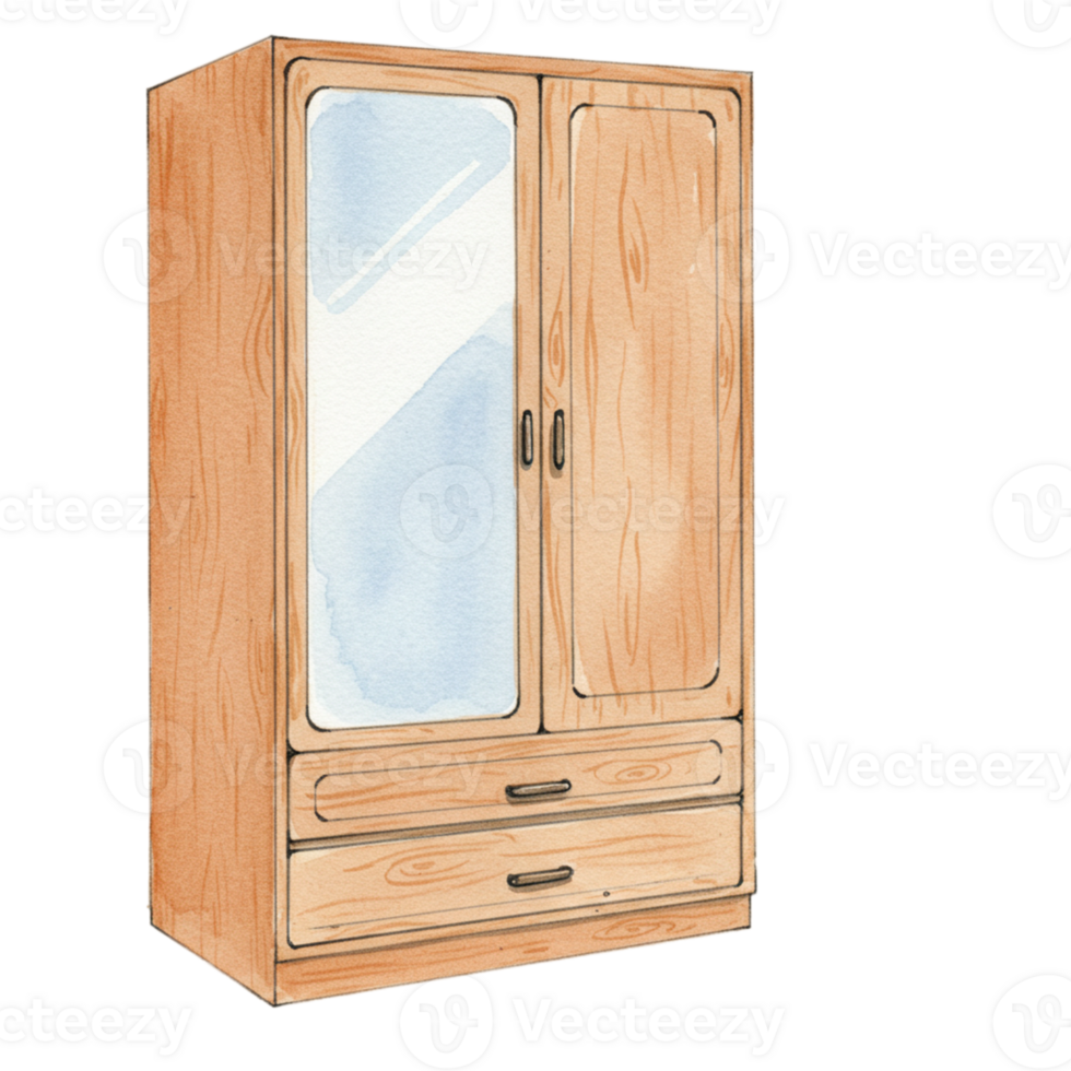 Stylish wooden wardrobe design minimalist home illustration transparent background modern living space artistic view png