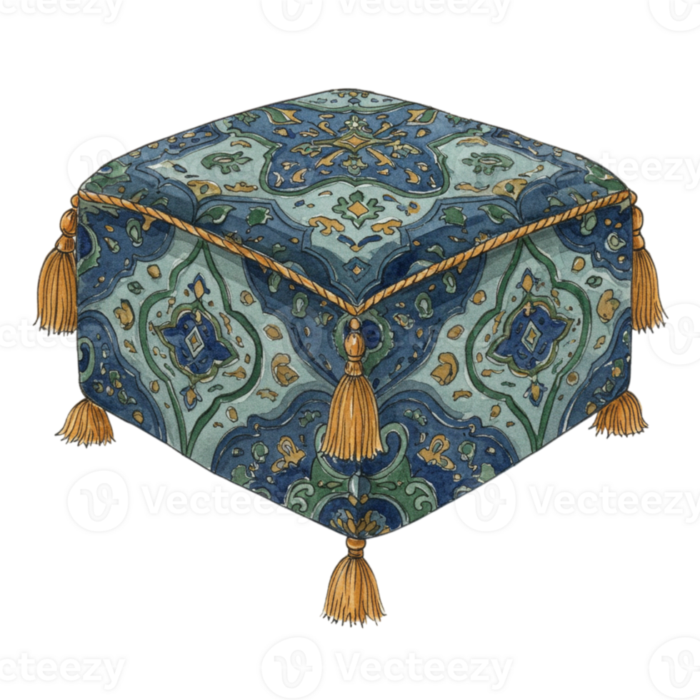 Elegant decorative pouf with intricate patterns on transparent background home decor art modern style png
