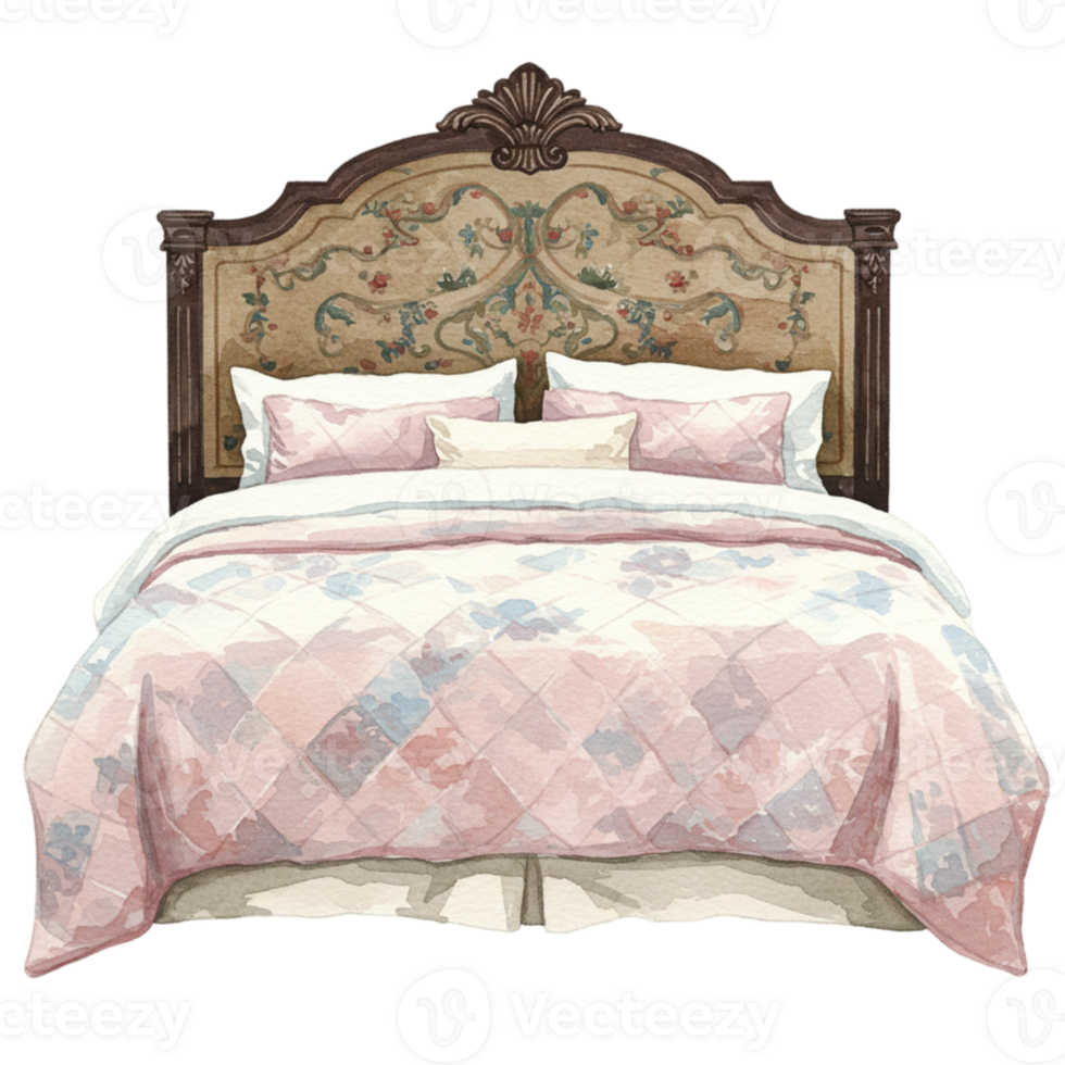 Elegant bedding set with transparent background bedroom decor art illustration cozy environment front view home concept png