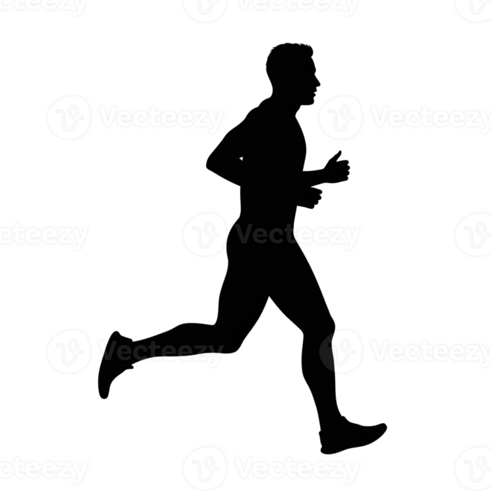Dynamic running silhouette on transparent background athletic action urban setting graphic design energetic viewpoint png