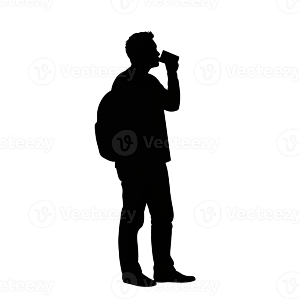 Silhouette sipping coffee urban outdoor lifestyle illustration relaxed environment side view enjoying leisure moments png