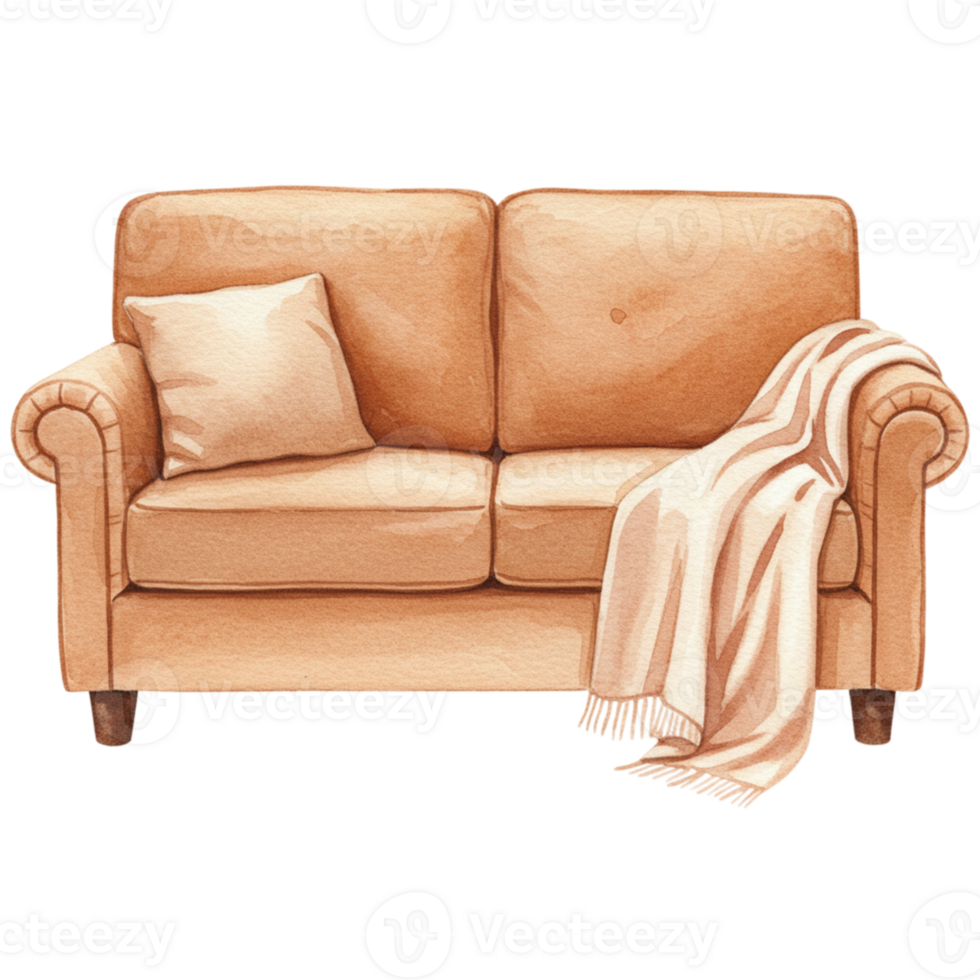 Cozy couch with blanket living room illustration transparent background warm ambiance home comfort concept png