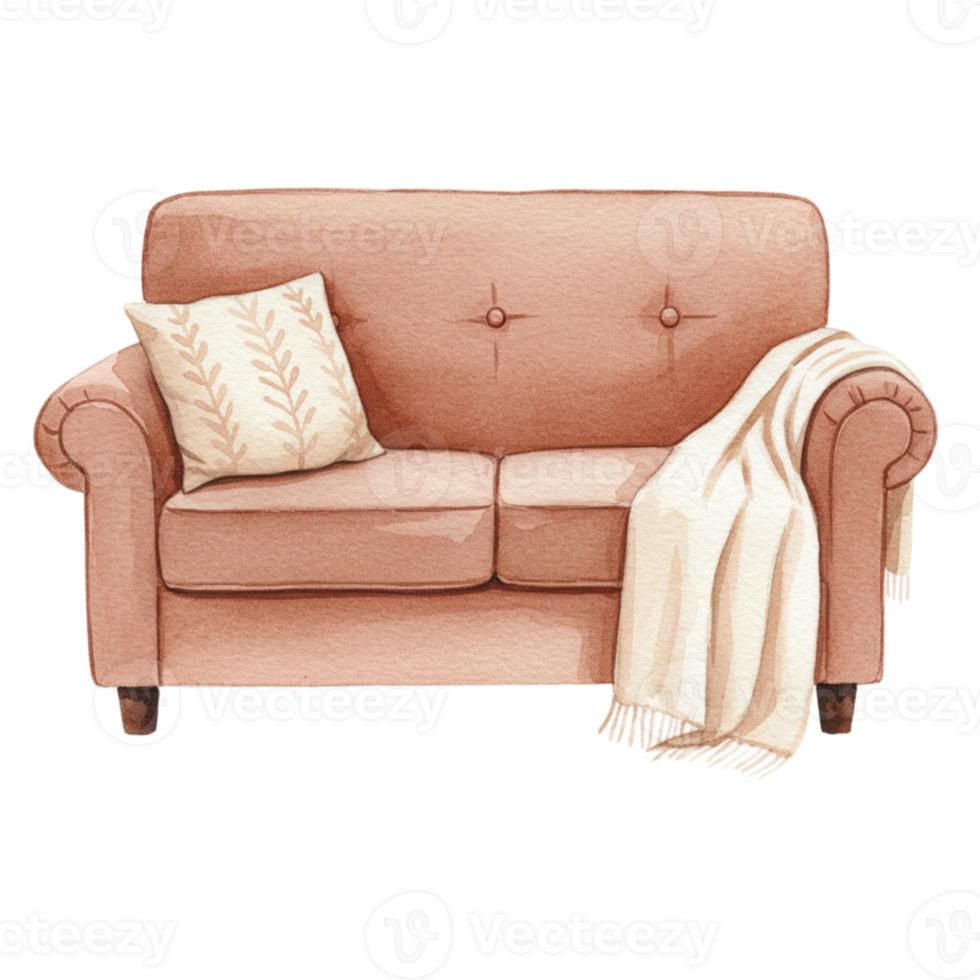 Cozy living room sofa with transparent background modern decor warm atmosphere interior design soft textures png