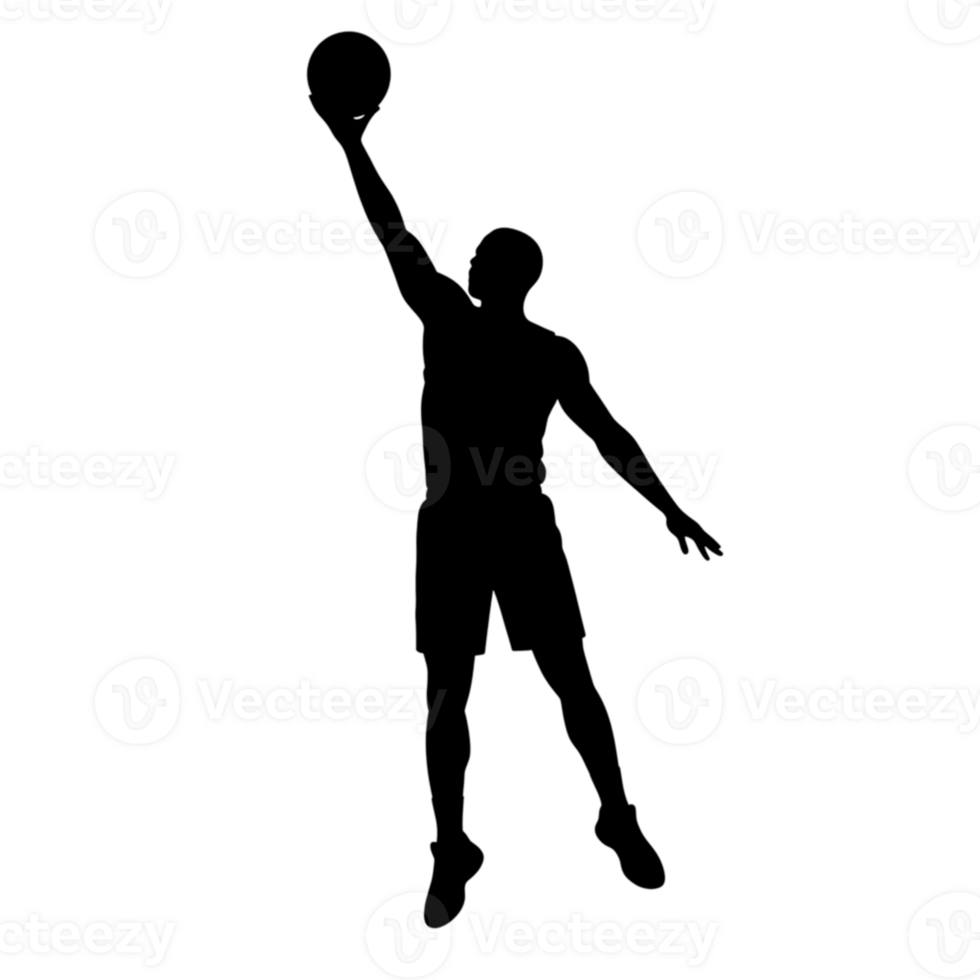 Dynamic basketball player silhouette transparent background sports action urban environment dramatic viewpoint athletic concept png