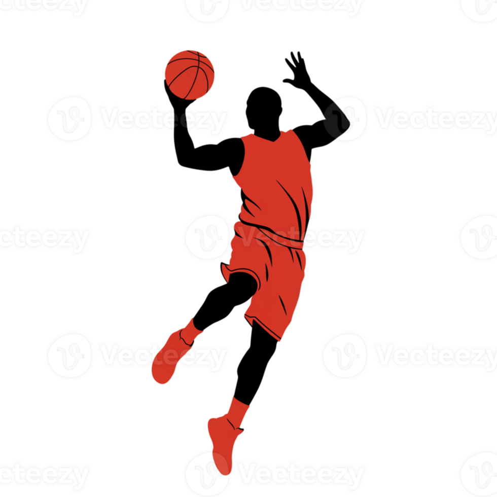 Dynamic basketball player in action transparent background sports illustration energetic environment iconic viewpoint png