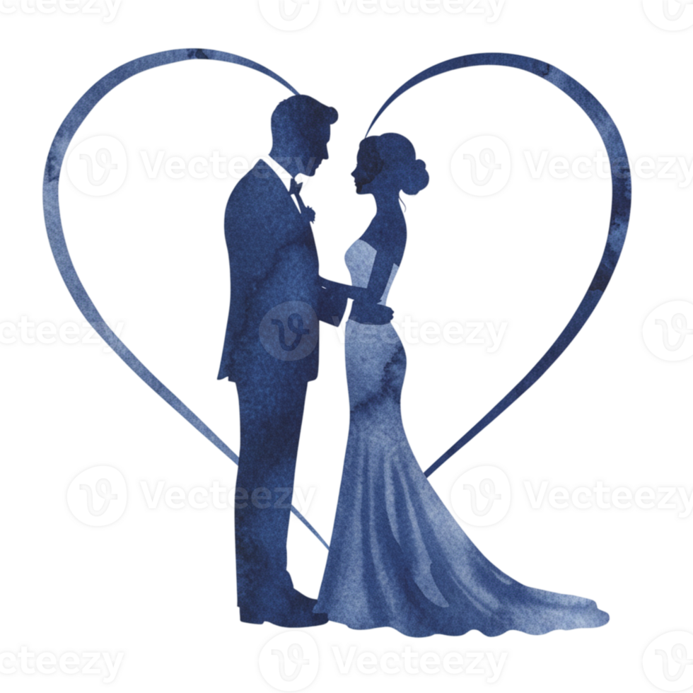 elegante nozze silhouette trasparente sfondo romantico momento coppia nel amore a forma di cuore design artistico illustrazione png
