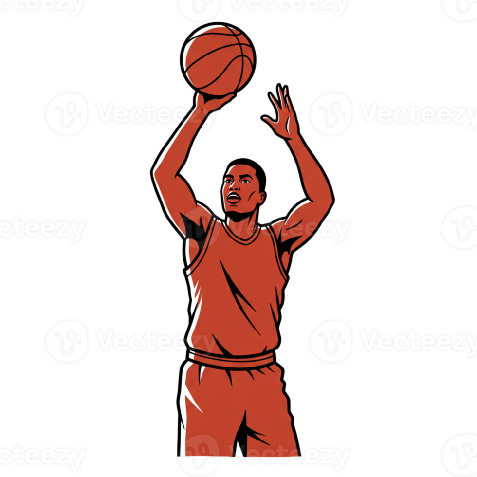 Dynamic basketball shot urban court art illustration vibrant environment eye-level view skillful athlete in action png